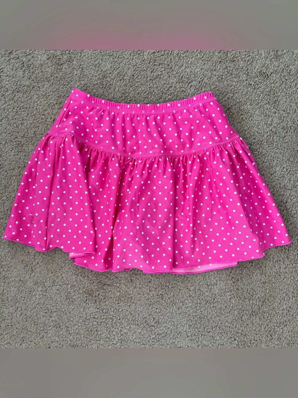 Coolibar UPF 50+ Pink White Polka Dot Ruffle Pull-On Skater Skort Girls S